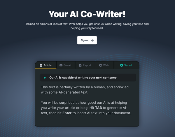 AI writer tool from Writr.ai - AI content genrator